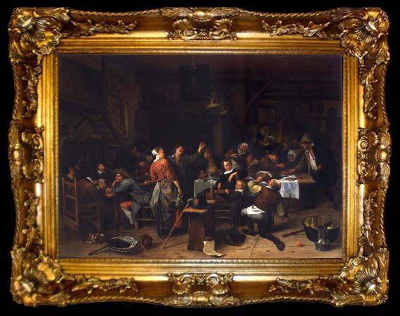 framed  Jan Steen Prince-s Day,Interior of an inn with a company celebration the birth of Prince William III, ta009-2